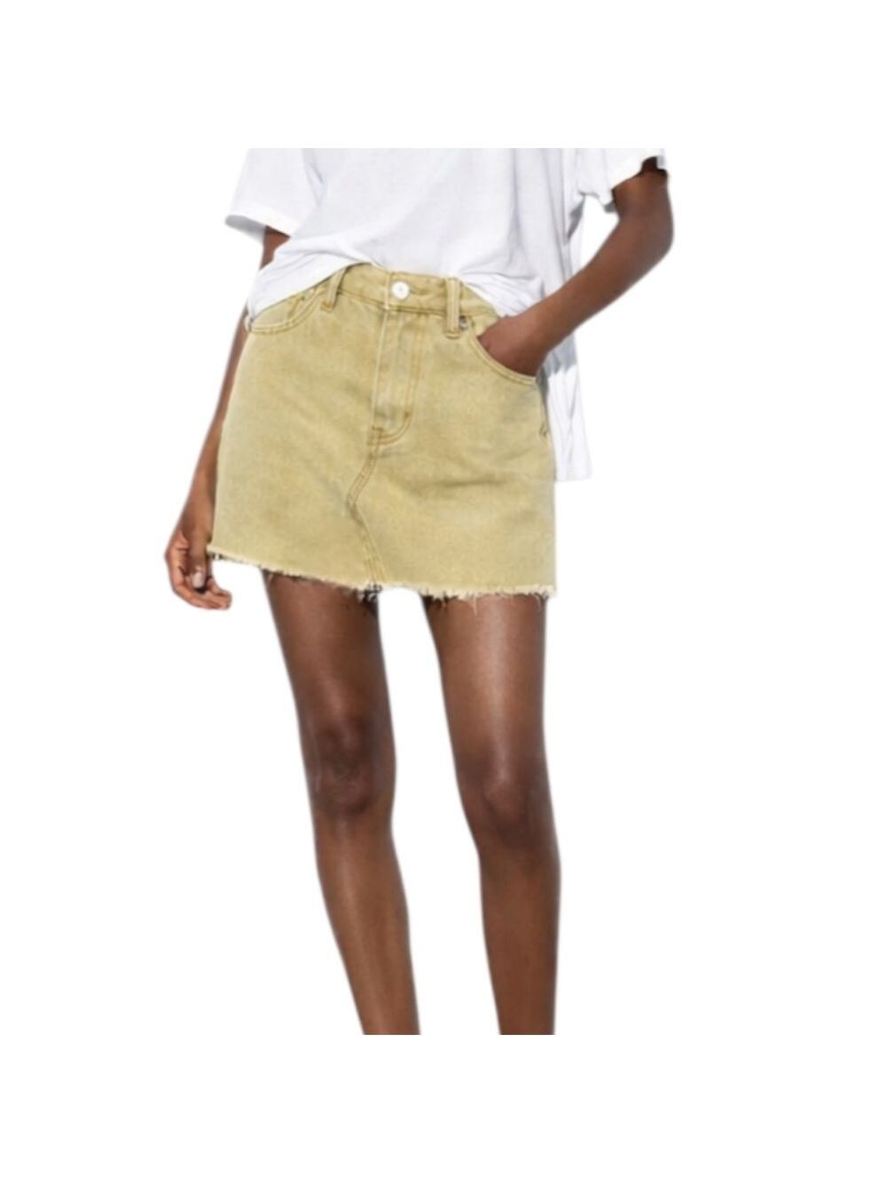Zara High Rise Frayed Distressed Denim Mini Skirt Small